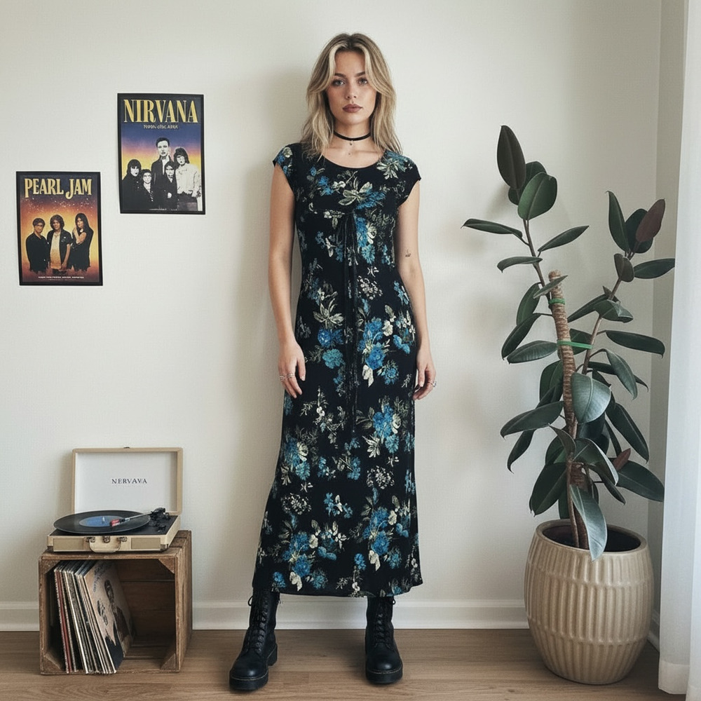 VTG Jody California Maxi Babydoll Dress Floral 90s Grunge Romantic Whimsy Size 3
